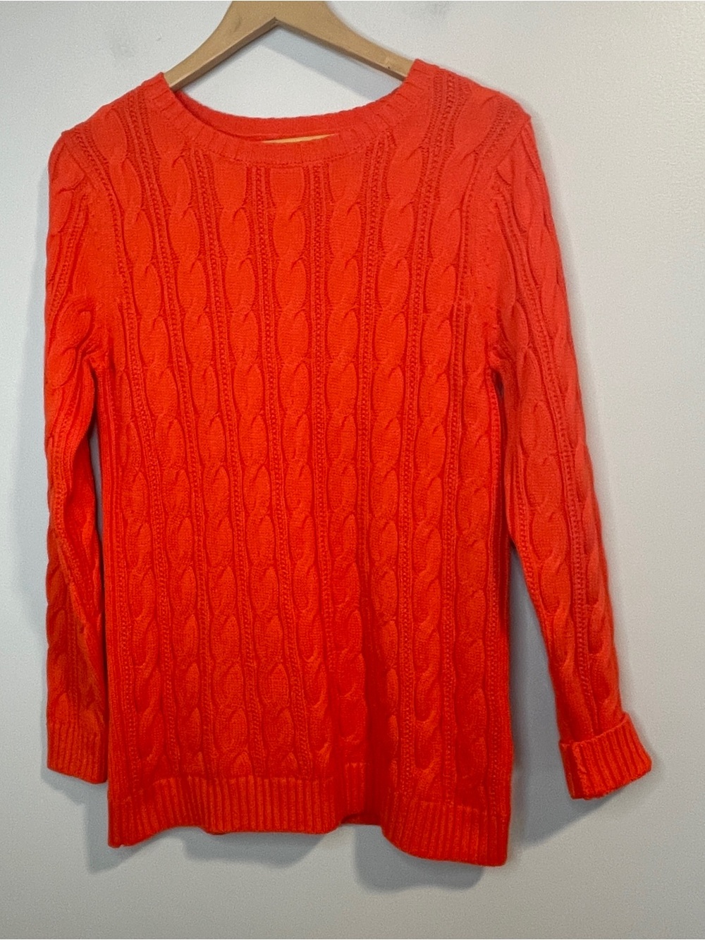 Lands' End Women's Cable Crew Sweater in Bright Orange